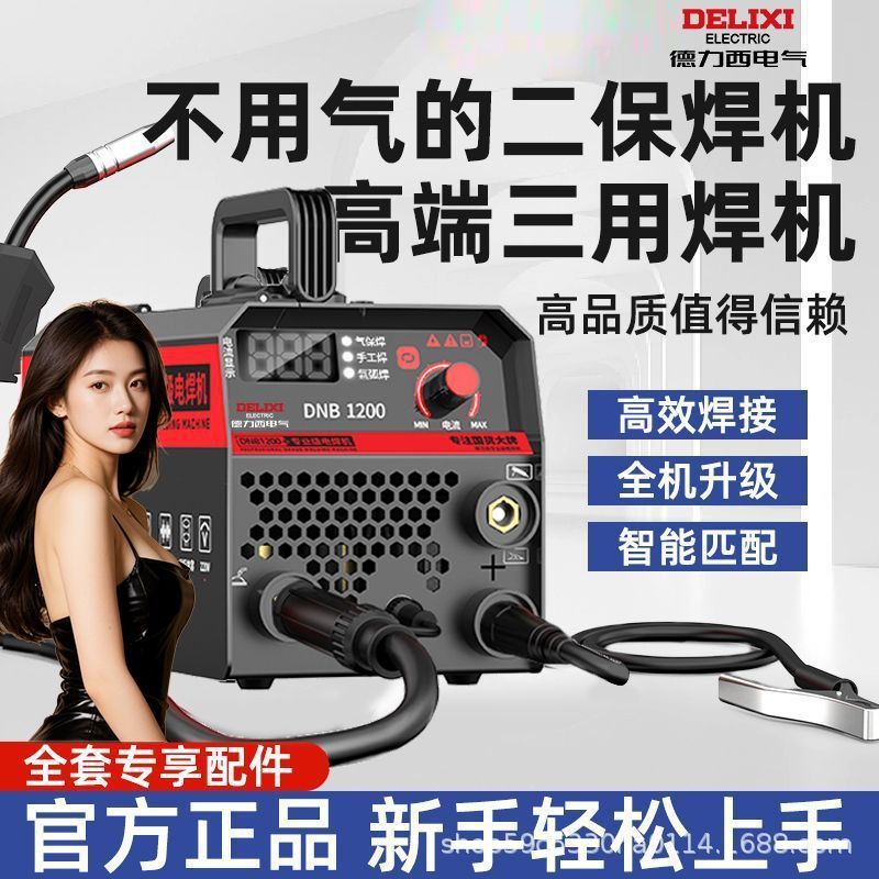 Delixi máquina de soldadura de dos garantías sin aire de tres vías 220v soldadura con protección de gas de alta potencia para el hogar conjunto completo de accesorios necesarios para la soldadura