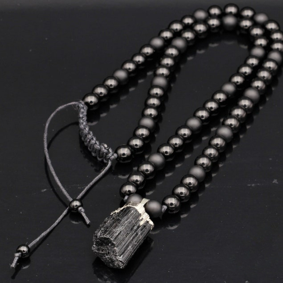 Export Jewelry Men's Neck Jewelry Natural Black Agate Gemstone Protection Stone Necklace Amazon Supply Wholesale