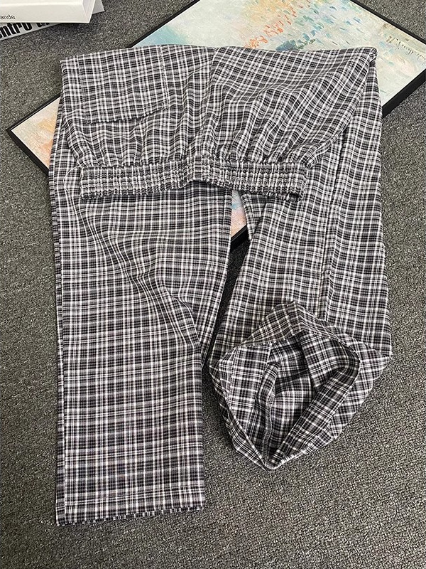 Cleanfit 黒と白のチェック柄パンツメンズ夏薄いリラックスした怠惰なパンツルーズワイドレッグストレートパンツ|undefined