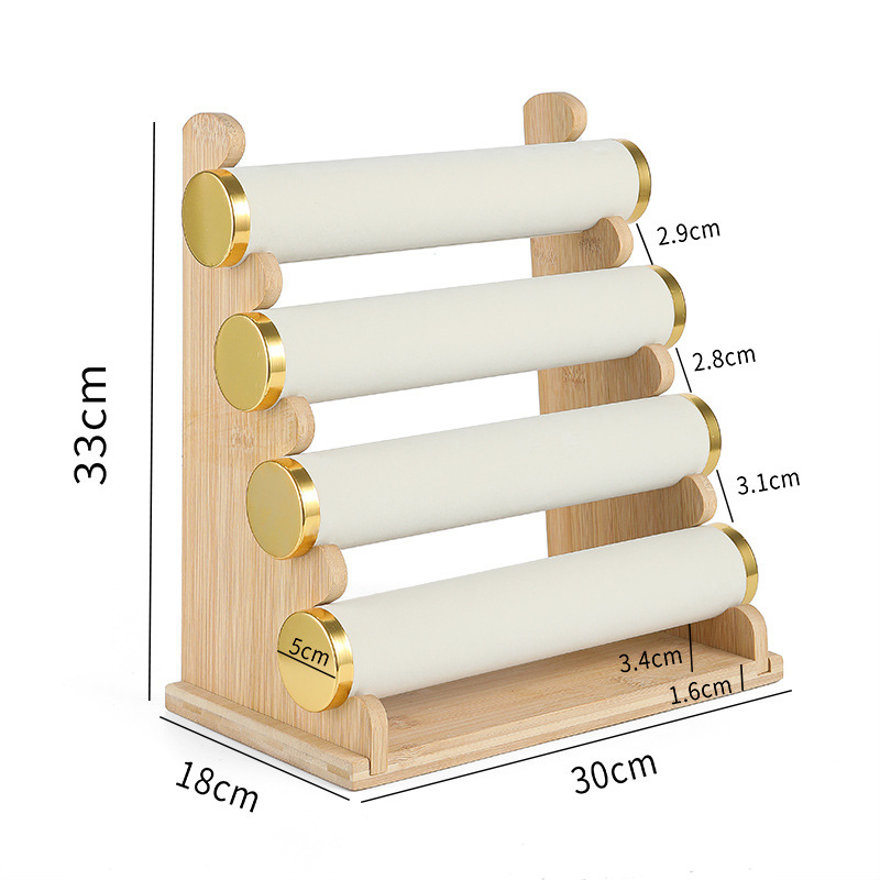 대나무와 나무로 만든 탈부착 가능한 4단 팔찌 스탠드(라이스 벨벳)