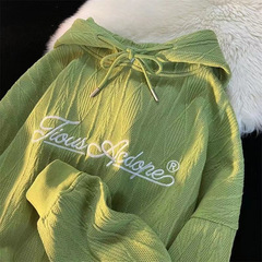 牛油果緑連帽薄手のカーディガン女性秋の高級感ジャカード刺繍文字が怠惰な風がゆるいコートが湿っている