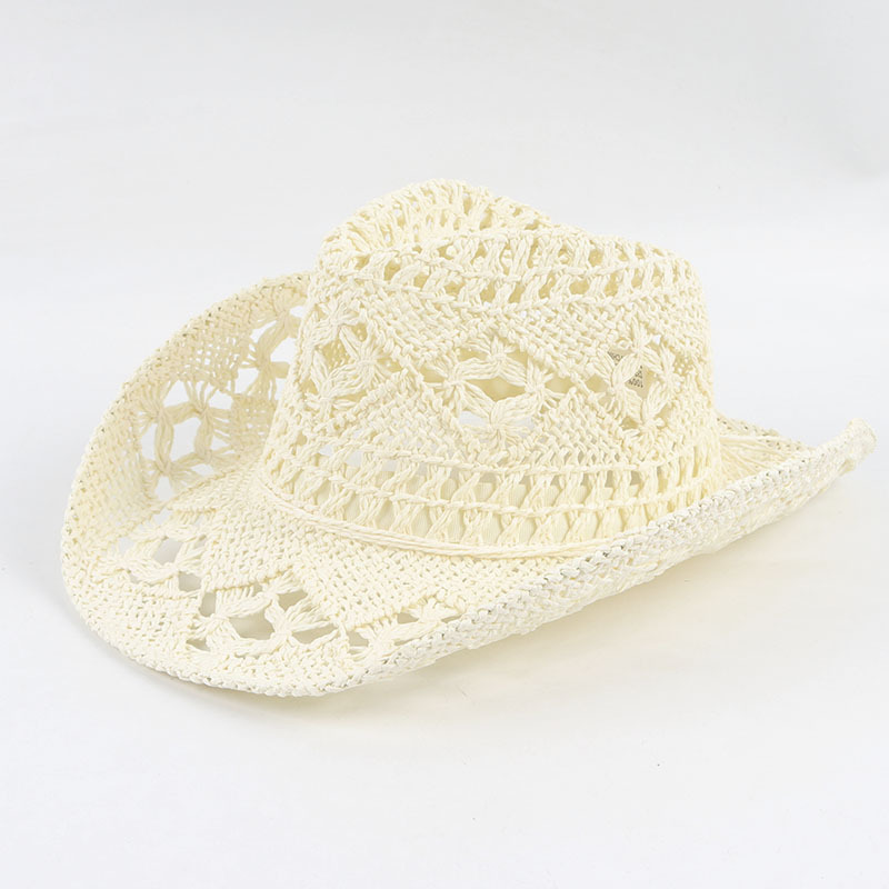 Unisexe Rétro Couleur Unie Évider Sertissage Cowboy Chapeau display picture 2