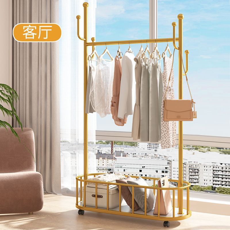 Over-the-door freestanding sturdy and thick ultra-hard mobile hanger with wheels, Nordic stylish, household clothing rack