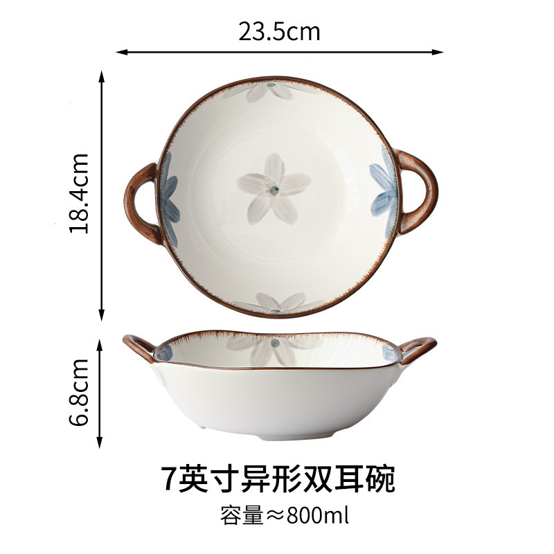 墨青陶磁器食器家庭用卸売り2022新型日本式両耳スープ碗ご飯碗食器セット|undefined