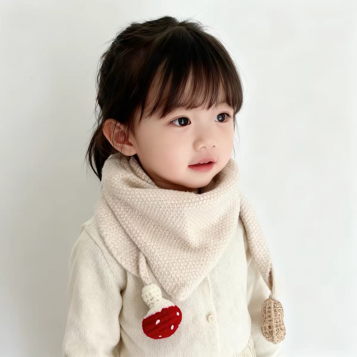 New children's scarf, white knitted scarf for baby girls, warm and classic for autumn and winter, versatile decorative triangle neck warmer
