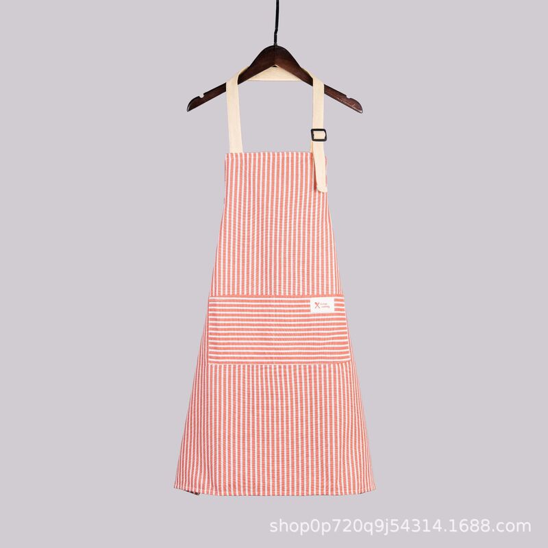 Cotton and Linen Korean-Style Floral Apron, Summer Sleeveless Breathable Apron with Double Shoulder Straps, Kitchen Household Apron with Pockets
