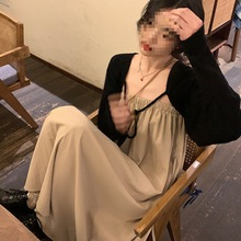 抹胸吊带露肩连衣裙女装春秋季新款温柔风小个子气质薄款长裙套装