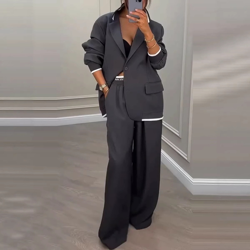 European and American Cross-Border 2025 Autumn and Winter New Women's Clothing Amazon Style Long-Sleeve Jacket Casual Wide-Leg Pants Suit Set European and American Cross-Border 2025 Autumn and Winter New Women's Clothing Amazon Style Long-Sleeve Jacket Casual Wide-Leg Pants Suit Set