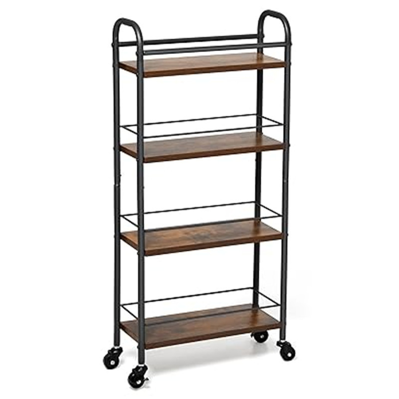 Ultra-thin mobile storage rack 4-layer practical cart narrow shelf unit suitable for kitchen, restaurant, bathroom, etc.