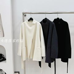 慵懒气质立领大翻领双面羊毛大衣女短款秋冬季25年新款腰带外套韩