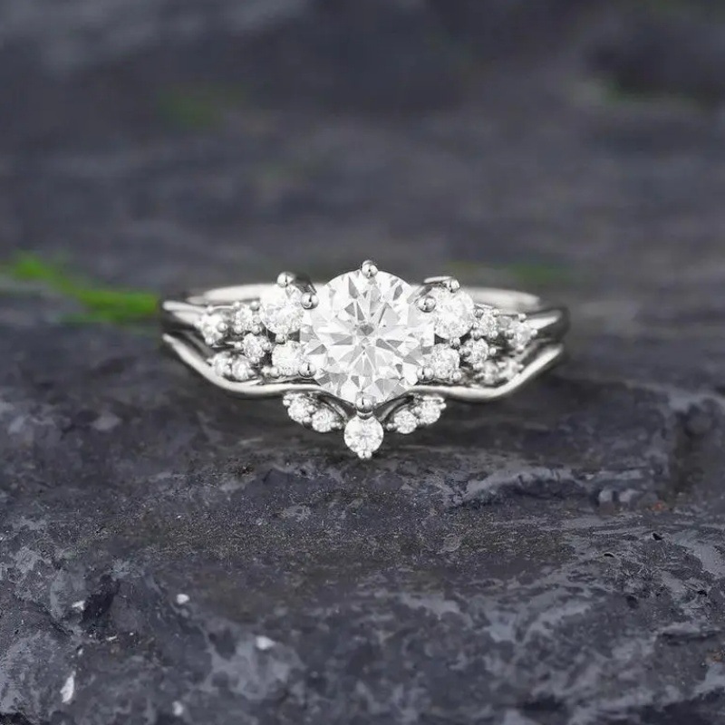 Cross-Border Temu Xiyin Aliexpress Classic Romantic Style Ring, Matchinged with Large Round Zircon Engagement Knot