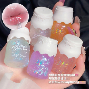 Gege Bear Gege Bear Bow Glowing Lip Gloss Hydrating, Moisturizing and Diluting Lip Lines Canned Lip Oil