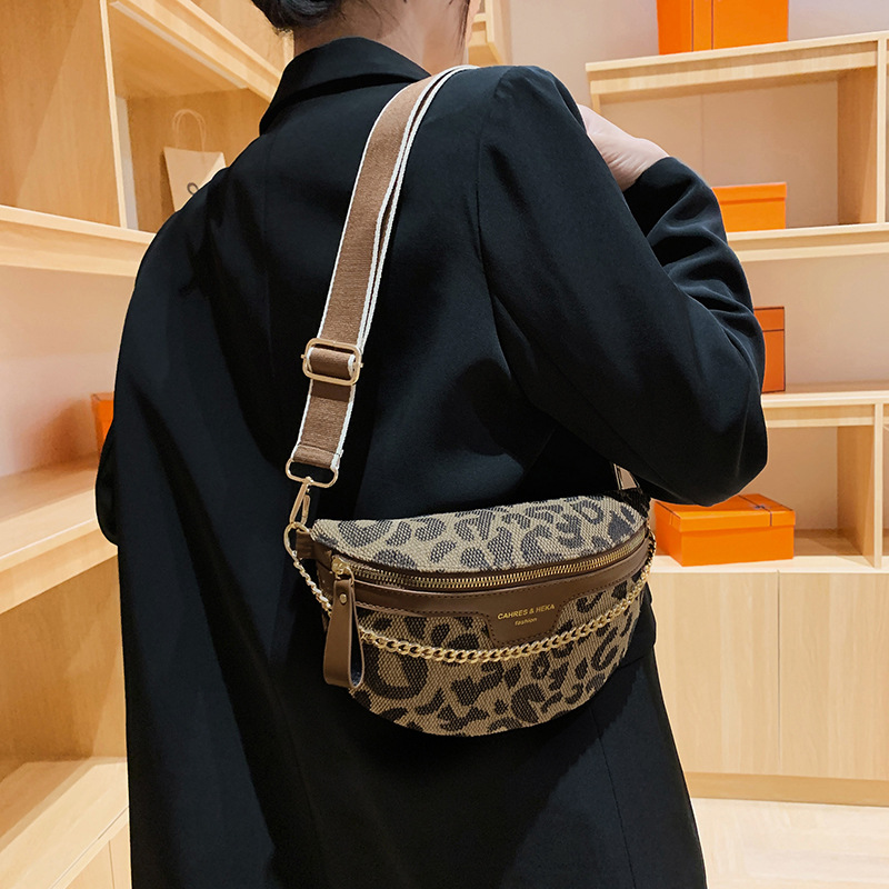 Bolso de pecho de la cintura del color del contraste de la lona de gran capacidad de las mujeres nicho moda houndstooth Leopard Print puesto de recogida de dinero bolsa de mensajero del hombro