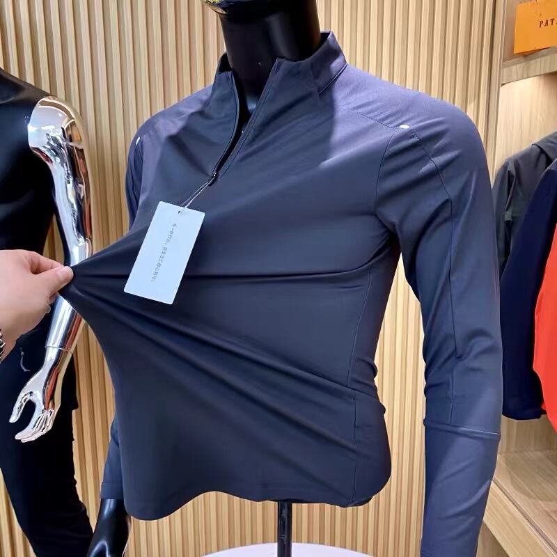 320G Heavy Half Zipper Collar Wear Men's Autumn and Winter Thickened Warm Backing Shirt Sports Long Sleeve T-shirt