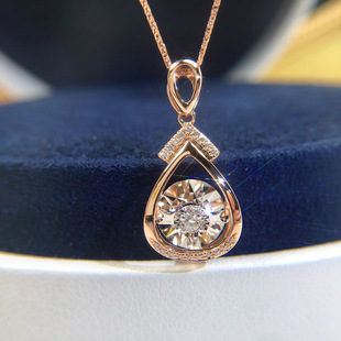 18K Gold Diamond Necklace, Water Drop Smart Double Car Flower Pendant, Rose Gold Clavicle Chain with Certificate for Women