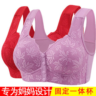 New traditional mold cup for middle-aged and elderly fixed integrated comfortable and breathable women's glossy jacquard and breast-collar bra