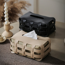 手工编织皮革轻奢纸巾盒创意高级感抽纸盒家用餐巾纸盒客厅装饰品