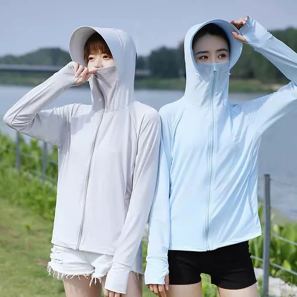 Japanese Ice Silk Rabbit-Themed Sun Protection Jacket for Women, Summer Solid Color Uv Protection Hooded Outerwear, Outdoor Sun Protection Clothing