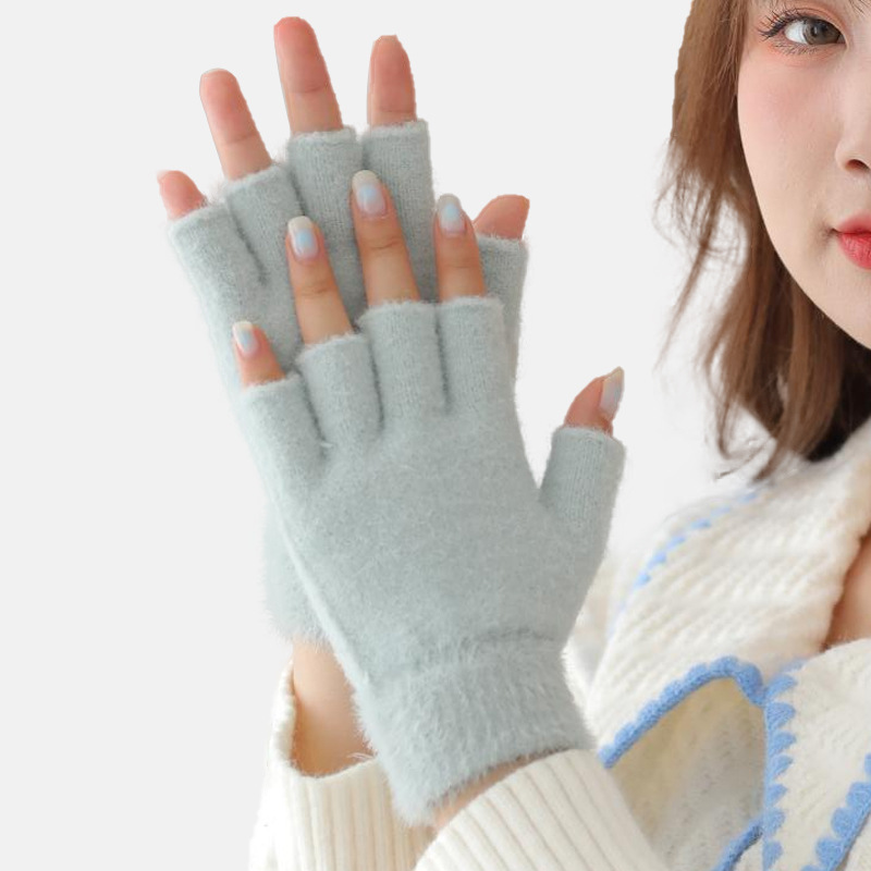 Autumn and Winter Student Style Gloves Korean Style Pure Color Woolen Gloves Fingerless Cotton Gloves Winter Warm Woolen Gloves for Women