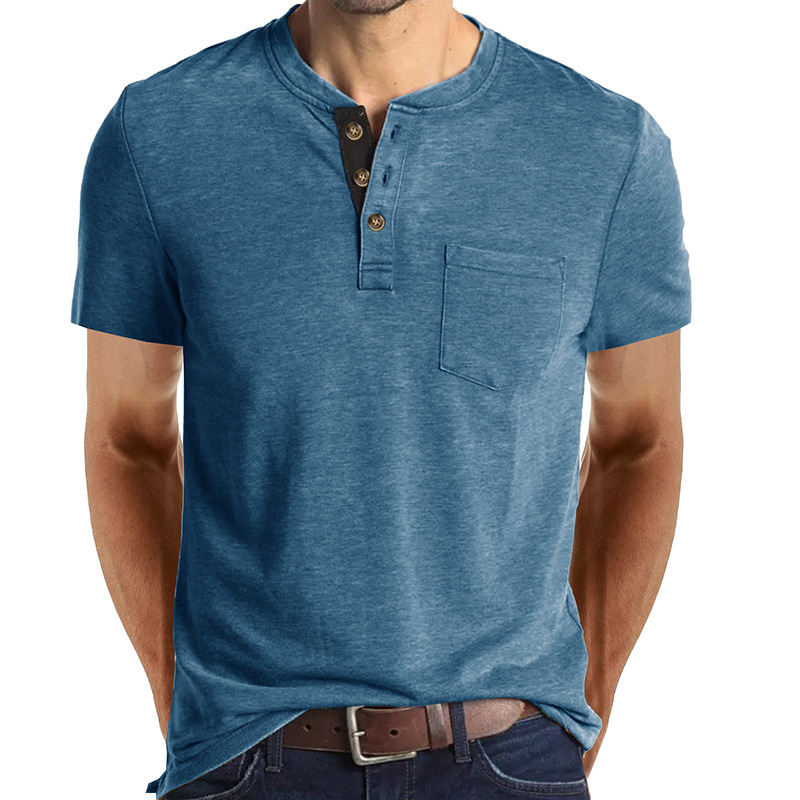 Camiseta táctica de manga corta con cuello redondo Henry para hombre de Amazon, camiseta polo clásica informal europea y americana para hombre