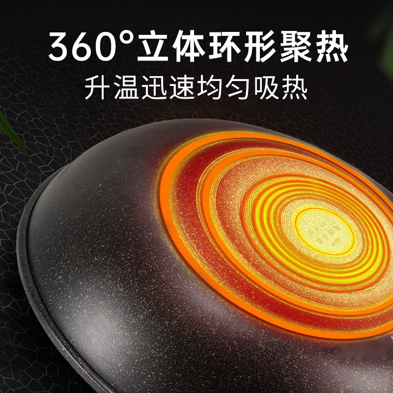 Konbach wheat rice stone color non-stick three-piece wok set, frying pan, wok, soup pot and pot set wholesale
