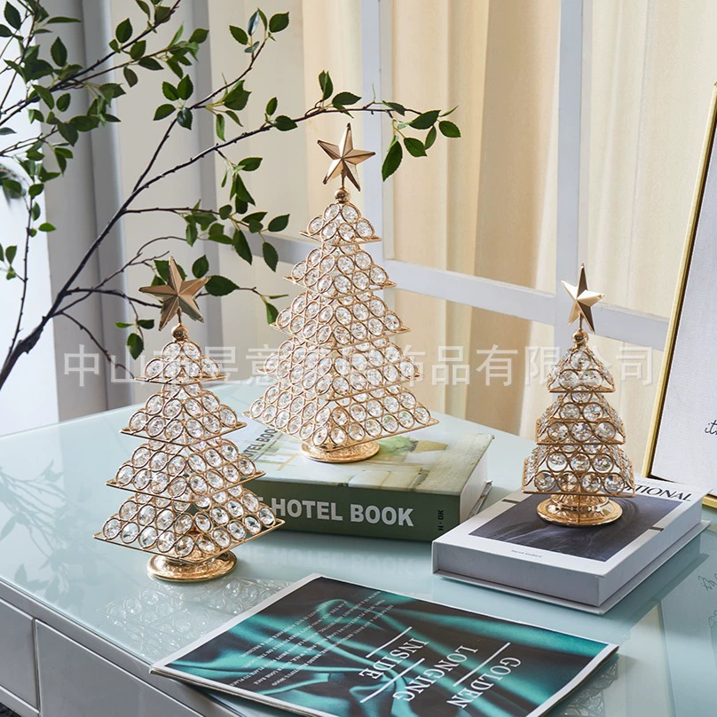 Прямые продажи с фабрики: хрустальные рождественские украшения, золотые железные елочные украшения, настольные декорации в форме елки, декор для дома.