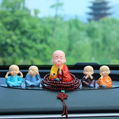Car ornaments | 2025 New Car Ornaments - yellow-clothes-xiaozhumi-buddhist-beads-siwu-monk-large-leopard-mat