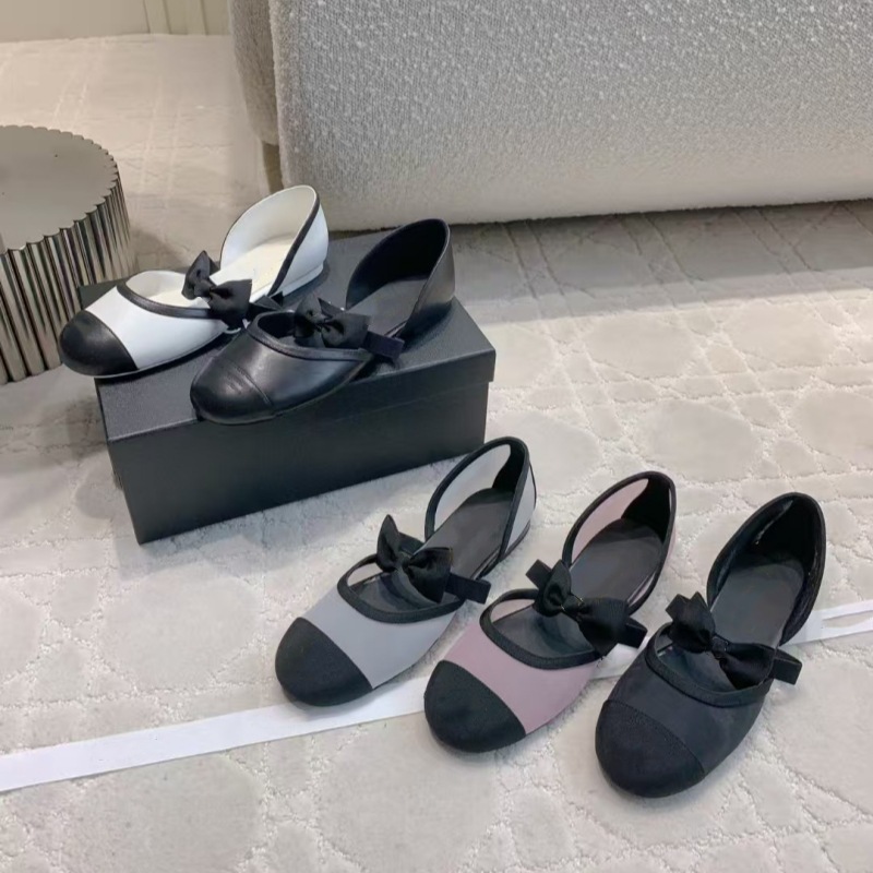 高版2025新款小香风圆头网纱中空蝴蝶结真皮平底芭蕾单鞋女玛丽珍|undefined