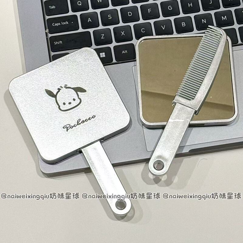 新しいサンリオハンドルミラー、コーム付き、ポータブルメイクアップハンドヘルド化粧鏡、ガールズハートミラー、コーム一体型小型ミラー|undefined