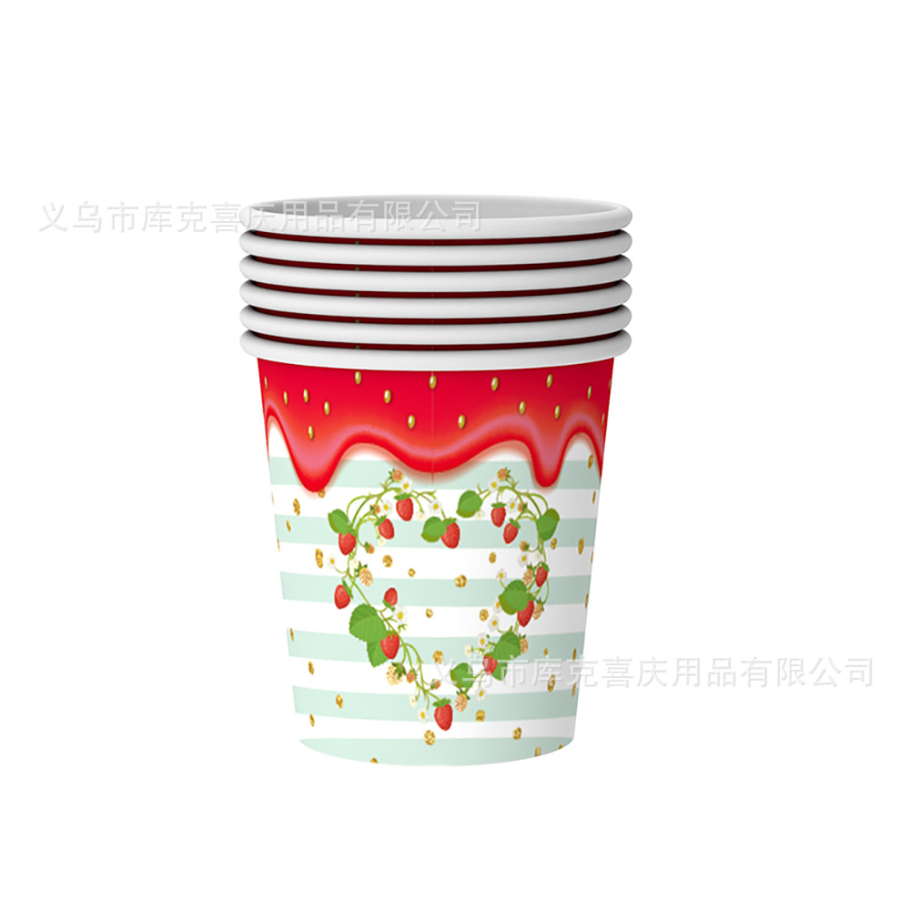 Amazon Spot Strawberry Theme Cumpleaños Fiesta Decoración Niños Años Bandeja de papel desechable Tira de papel Juego de bandera