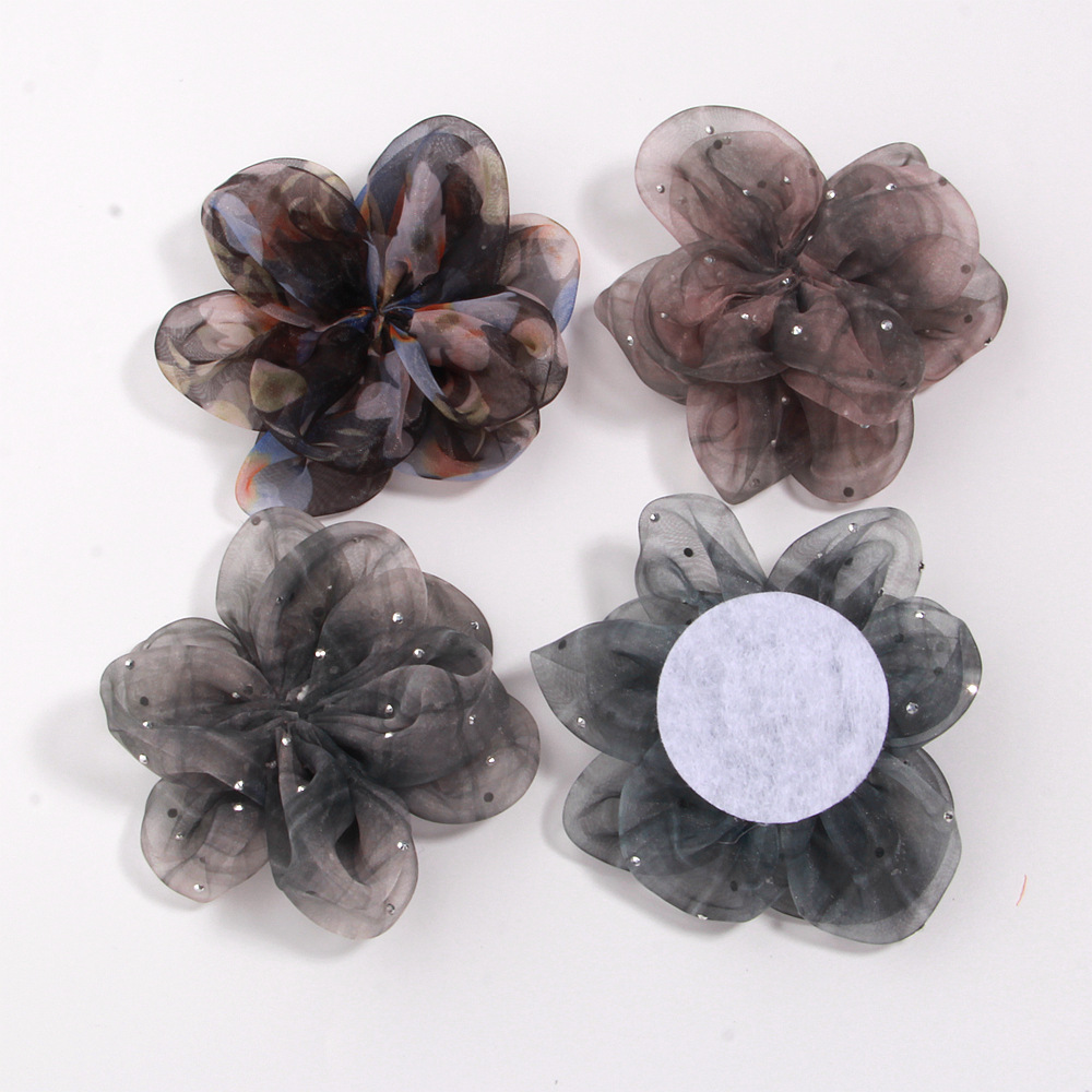 7.5cm Korean-style ready-made fabric rhinestone flower hair accessory, shoe decoration, mesh fabric clothing accessory, DIY accessory
