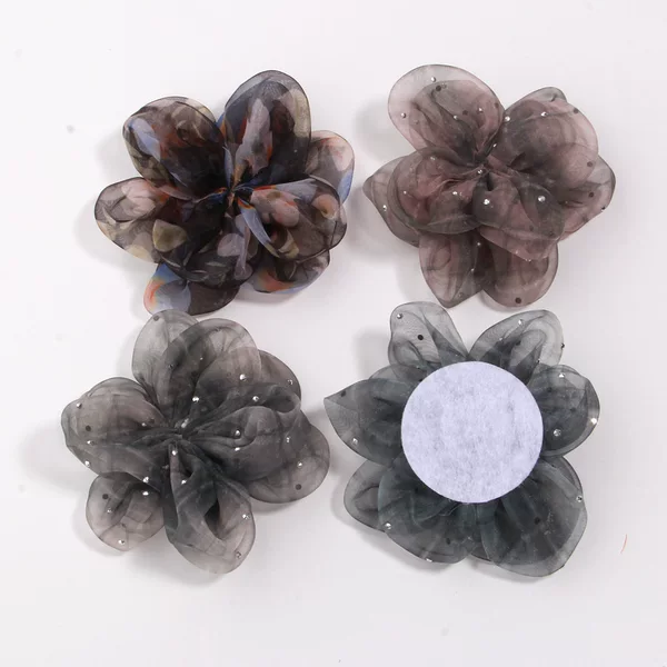 7.5cm Korean-style ready-made fabric rhinestone flower hair accessory, shoe decoration, mesh fabric clothing accessory, DIY accessory