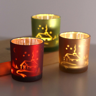 Spot Cross-border Christmas Candle Cup Multicolor Electroplated Candle Holder Candle Holder Desktop Home Festival Decoration Glass Empty Cup