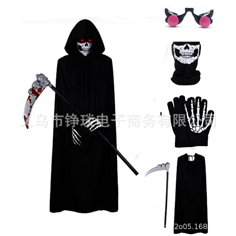 ハロウィーンの夜のパーティーは死神マントの夜光鬼爪手袋服装道具セットを大きくした|undefined