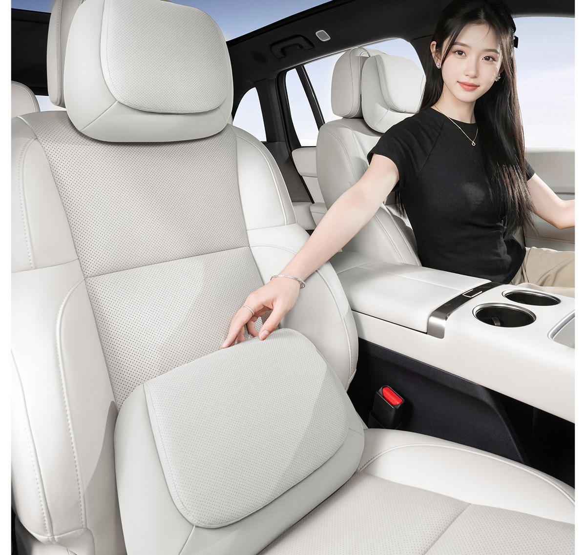 Car Neck Pillow and Lumbar Support Set, Luxury Ergonomic Dual Pillow Core for Neck and Back Protection, Car Pillow