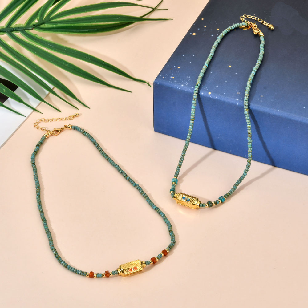 Daily Occasion Ethnic Style Solid Color Turquoise Beaded Plating Necklace