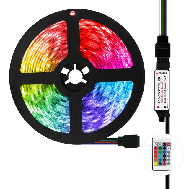 LED самоклеящаяся светодиодная лента 5 В, 5050 RGB, варианты длины и управления (водонепроницаемая/не водонепроницаемая)