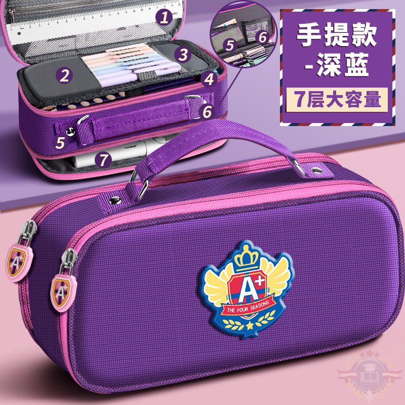 Bolsa de bolígrafo británica de gran capacidad para niños, caja de papelería para estudiantes, bolsa de papelería para niñas, lienzo francés, primer grado