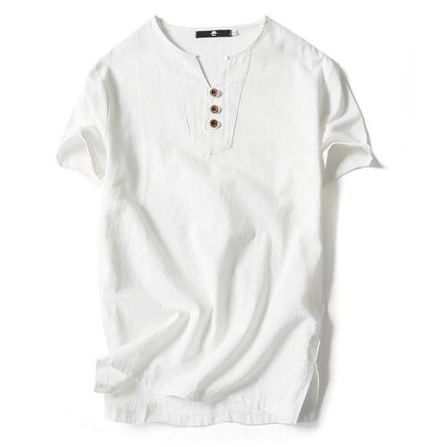 Chinese-style oversized linen men's summer short-sleeve T-shirt, extra-large and loose-fitting design—perfect for fuller figures and larger sizes