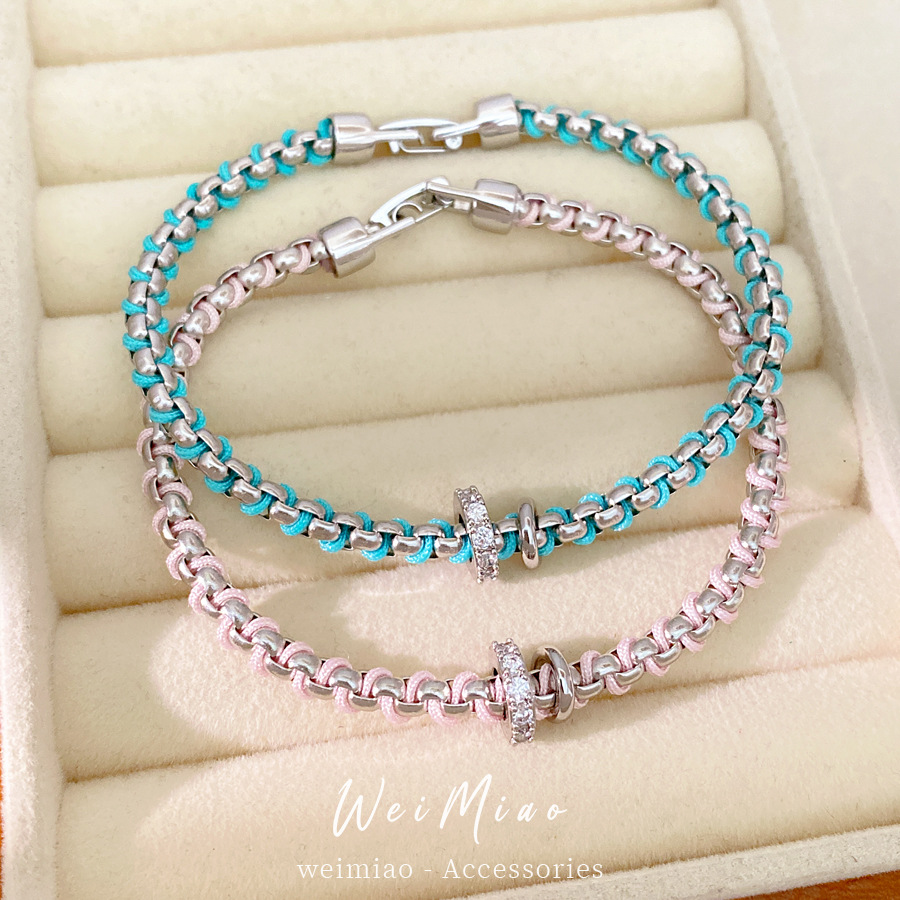 Cuerdas de color trenzadas zircon pulsera redonda geométrica ligera de lujo nicho pulsera personalidad temperamento simple joyas al por mayor