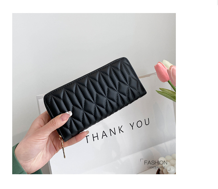 Fashion Style Square Shape Women's Stripe Lingge Pu Leather Zipper Wallets
