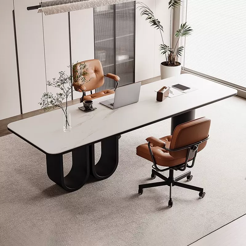 实木岩板书桌家用电脑桌办公室老板桌办公桌轻奢现代高级感