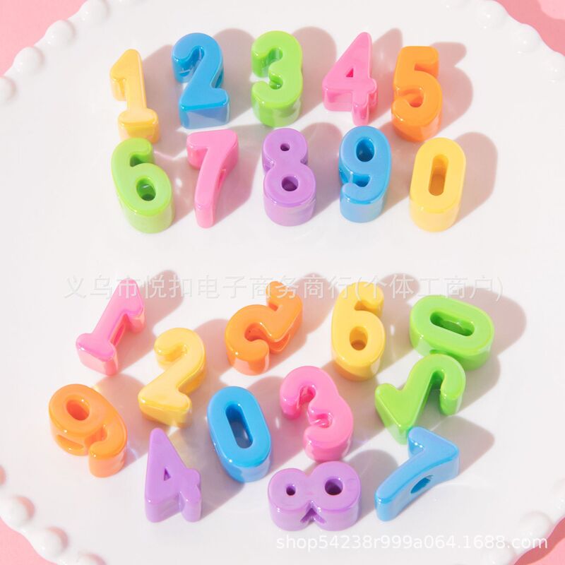 Hole 6mm Acrylic Digital Beads Macaron Dopamine Handmade Beaded Straight Beaded Mobile Phone Chain Beaded Bag Hanging