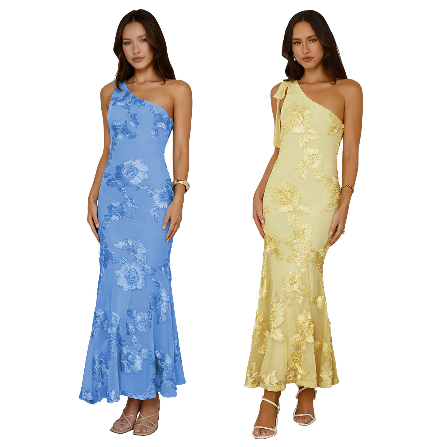 C7747 Aliexpress transfronterizo Amazon Europa y América de moda de verano elegantemente Jacquard vestido de fiesta de hombro inclinado