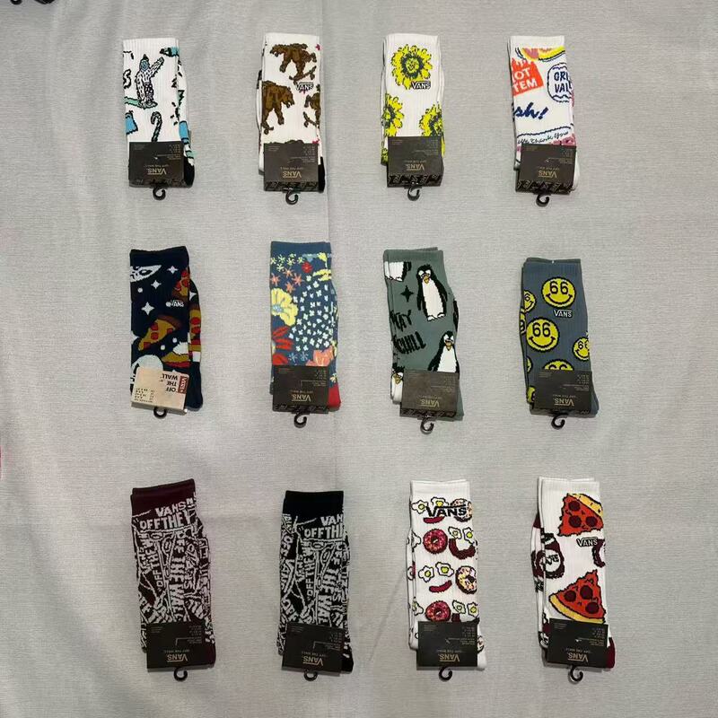 Vans Trendy Socks for Men and Women, Mid-Calf Cartoon Cotton Socks, Sweat-Absorbent and Breathable Street Fashion Socks, Vans Summer Thin Style 75% Cotton