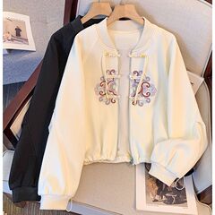 国风新中式盘扣短款外套女春秋季新款百搭上衣宽松休闲棒球服卫衣