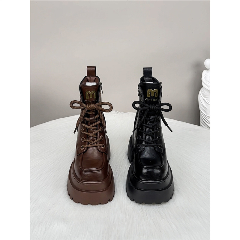 Genuine Leather 12cm Inner Boots for Women 2025 New Autumn and Winter Internet Celebrity Hot Style Small Thick-Soled Short Boots Trendy