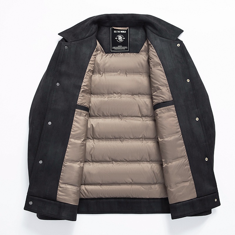 Chaqueta de plumón de invierno de seda de hombre, chaqueta de trabajo casual, chaqueta de collar, chaqueta de abrigo