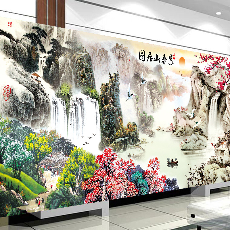 Fuchun Mountain Residence Figure Caiyuan Cross-stitch 2023 New Line Embroidery Living Room Landscape Painting Embroidery Handmade Full Embroidery