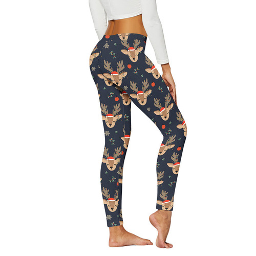 Women's Cross-Border Yoga Christmas 2024 Digital Pants Western Pants Christmas Elastic Bottoms New Women's Autumn Pants